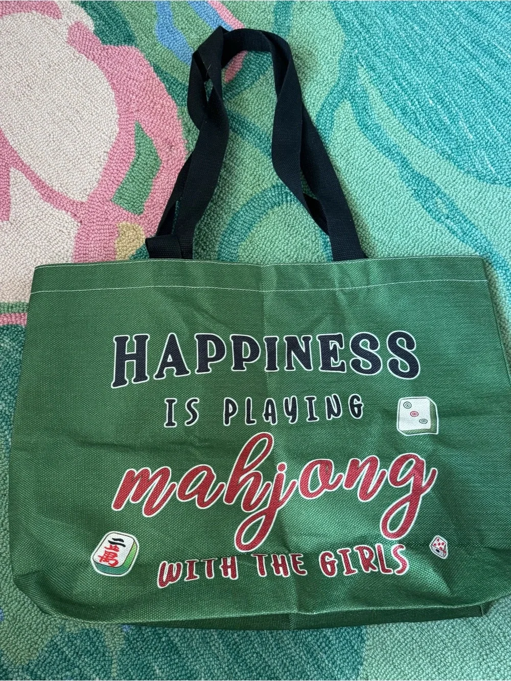 Green Mahjong Tote Bag - Unbranded with interior zip pouch